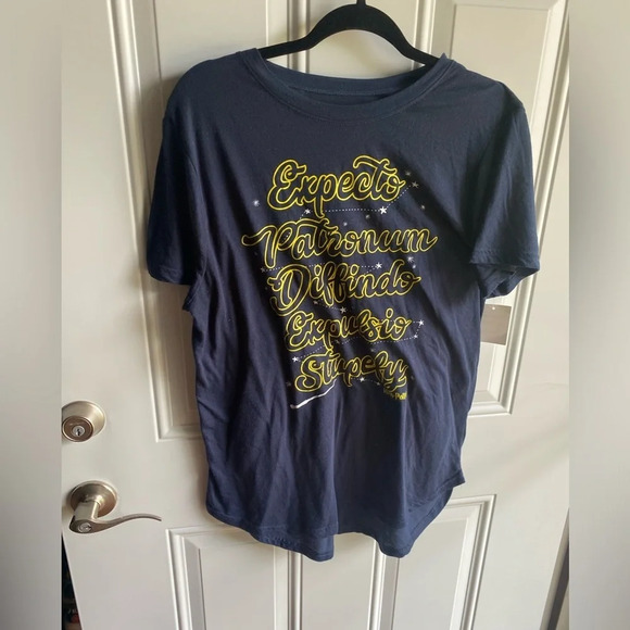 Harry Potter Womens Junior XXL 19 Blue Spell T-Shirt Hi-Low Expecto Patronum - Picture 1 of 4